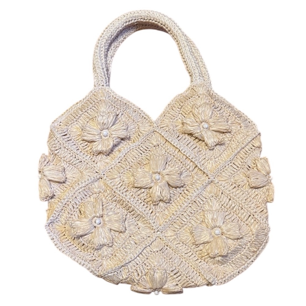 Vintage 1950s Raffia Floral Handbag Made in Japan Walborg Excellent Condition